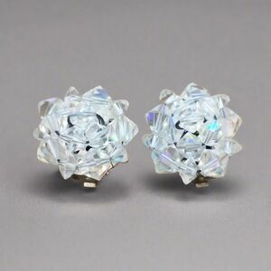 Vintage AB Crystal Cluster Clip-On Earrings – Aurora Borealis Button Style
